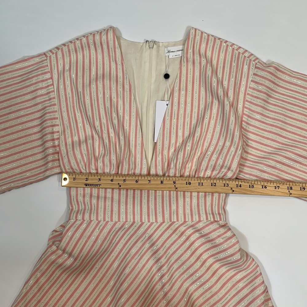 Lovers + Friends Dress XS Blush Pink Stripe Haven NWT Deep V Neckline - Picture 7 of 14